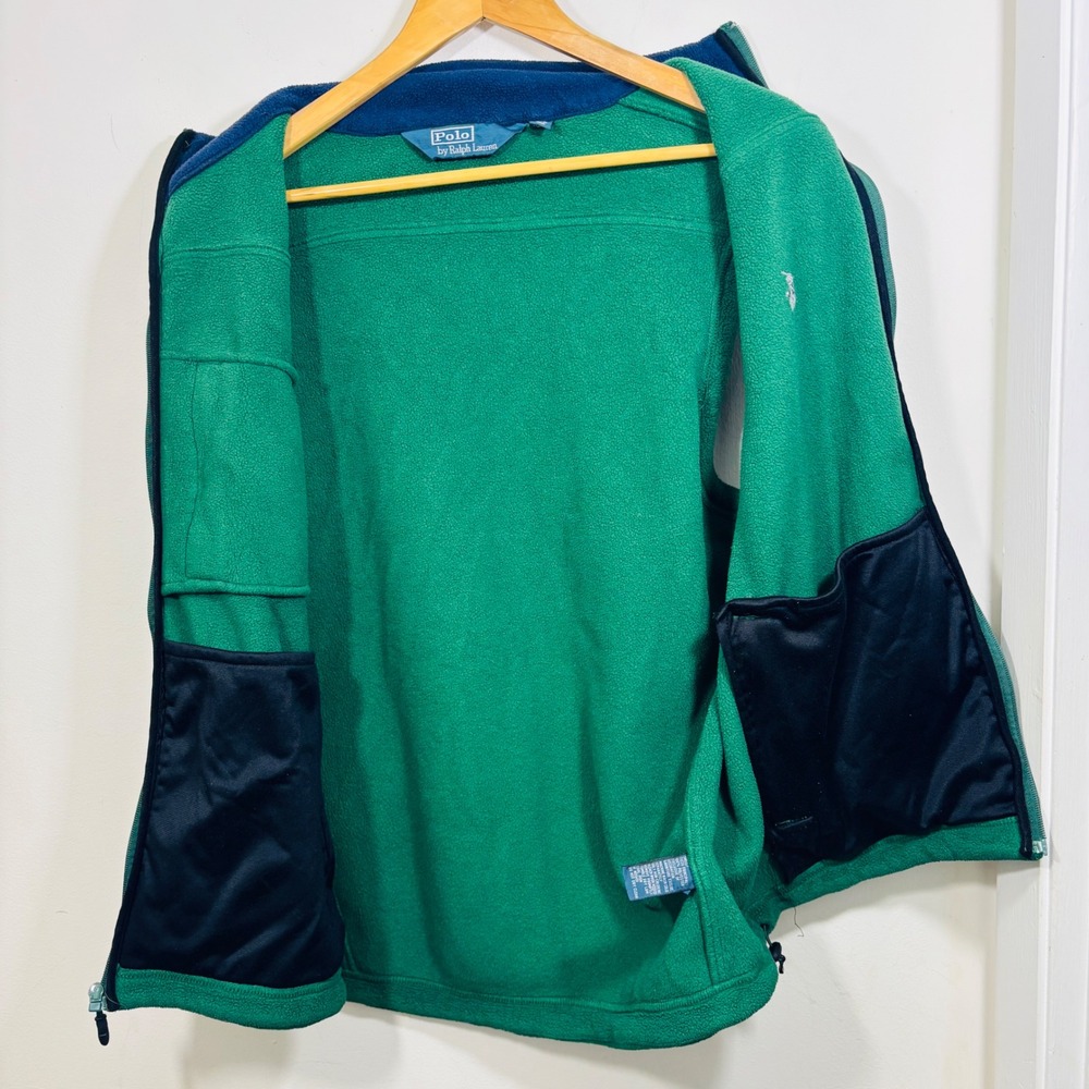 Polo Ralph Lauren Green Fleece Vest Men's Size M Full Zip Pony Logo Side Pockets - Picture 4 of 9